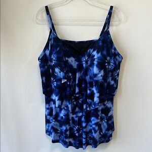 Aqua Green Sz 24W Blue Ruffle Tie Dye Tankini Top